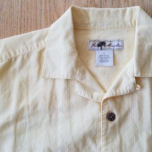 Joe Marlin Button Up Lighthouse Beach Sailboat Hawaiian Style Shirt Yellow SZ L